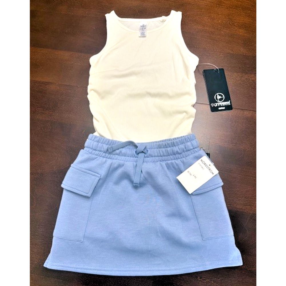 BLUE & IVORY NORDSTROM SHIRT 90 DEGREE SOFT 2PC SKORT SHORTS SET SMALL 6 7/8 $62